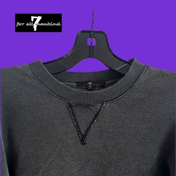 7 FOR ALL MANKIND NEW Skater Ruffled Drop Shoulders Crop Sweatshirt XS - Picture 8 of 11